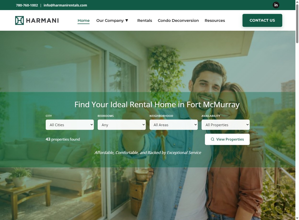 Harmani Rentals homepage